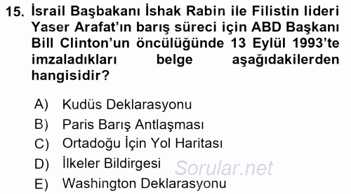 Siyasi Tarih 2 2015 - 2016 Dönem Sonu Sınavı 15.Soru