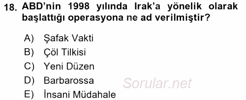 Siyasi Tarih 2 2015 - 2016 Dönem Sonu Sınavı 18.Soru