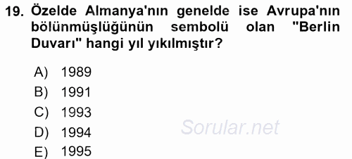 Siyasi Tarih 2 2015 - 2016 Dönem Sonu Sınavı 19.Soru