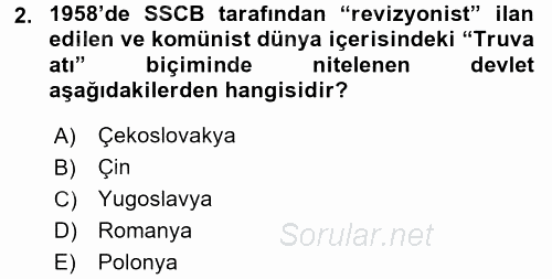Siyasi Tarih 2 2015 - 2016 Dönem Sonu Sınavı 2.Soru