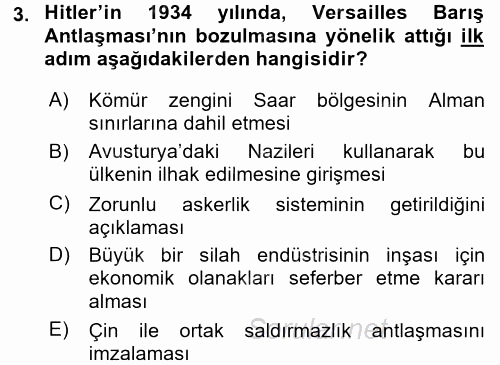 Siyasi Tarih 2 2015 - 2016 Dönem Sonu Sınavı 3.Soru