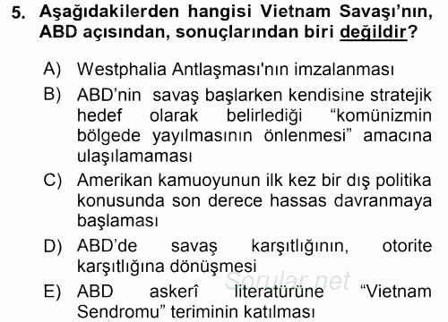 Siyasi Tarih 2 2015 - 2016 Dönem Sonu Sınavı 5.Soru