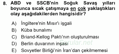 Siyasi Tarih 2 2015 - 2016 Dönem Sonu Sınavı 8.Soru