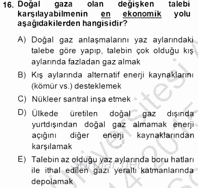 Geleneksel Enerji Kaynakları 2014 - 2015 Dönem Sonu Sınavı 16.Soru