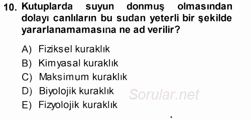 Ekoloji ve Turizm 2013 - 2014 Ara Sınavı 10.Soru