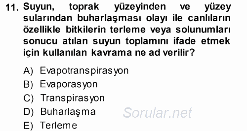 Ekoloji ve Turizm 2013 - 2014 Ara Sınavı 11.Soru