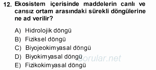 Ekoloji ve Turizm 2013 - 2014 Ara Sınavı 12.Soru