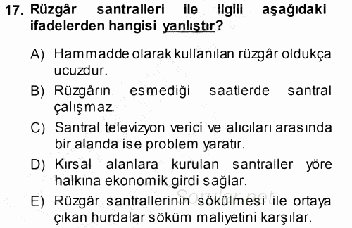 Ekoloji ve Turizm 2013 - 2014 Ara Sınavı 17.Soru