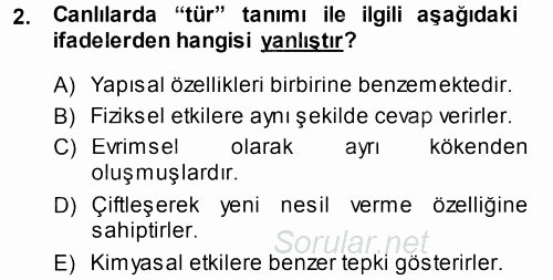 Ekoloji ve Turizm 2013 - 2014 Ara Sınavı 2.Soru