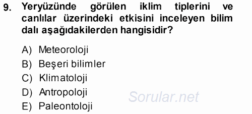 Ekoloji ve Turizm 2013 - 2014 Ara Sınavı 9.Soru