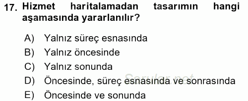 Hizmet Tasarımı 2015 - 2016 Dönem Sonu Sınavı 17.Soru