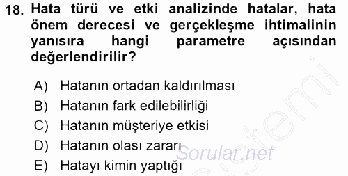 Hizmet Tasarımı 2015 - 2016 Dönem Sonu Sınavı 18.Soru