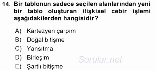 Veritabanı Sistemleri 2017 - 2018 Ara Sınavı 14.Soru