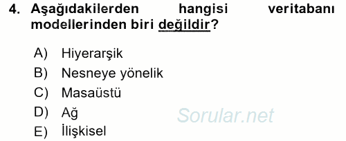 Veritabanı Sistemleri 2017 - 2018 Ara Sınavı 4.Soru