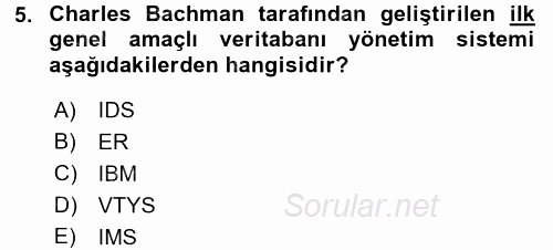 Veritabanı Sistemleri 2017 - 2018 Ara Sınavı 5.Soru