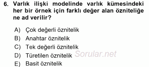 Veritabanı Sistemleri 2017 - 2018 Ara Sınavı 6.Soru
