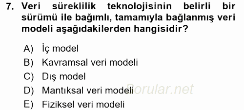 Veritabanı Sistemleri 2017 - 2018 Ara Sınavı 7.Soru