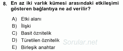 Veritabanı Sistemleri 2017 - 2018 Ara Sınavı 8.Soru