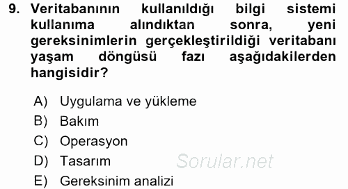 Veritabanı Sistemleri 2017 - 2018 Ara Sınavı 9.Soru