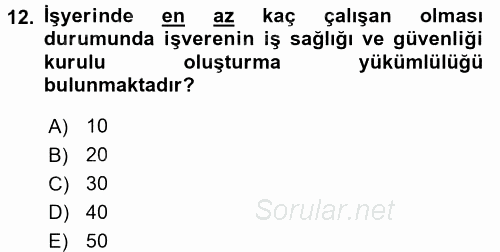 Çalışma Yaşamının Denetimi 2017 - 2018 Dönem Sonu Sınavı 12.Soru