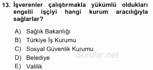 Çalışma Yaşamının Denetimi 2017 - 2018 Dönem Sonu Sınavı 13.Soru