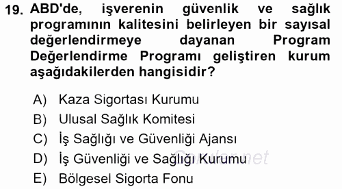 Çalışma Yaşamının Denetimi 2017 - 2018 Dönem Sonu Sınavı 19.Soru
