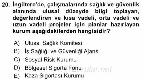 Çalışma Yaşamının Denetimi 2017 - 2018 Dönem Sonu Sınavı 20.Soru