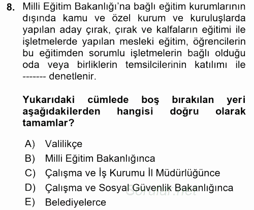 Çalışma Yaşamının Denetimi 2017 - 2018 Dönem Sonu Sınavı 8.Soru