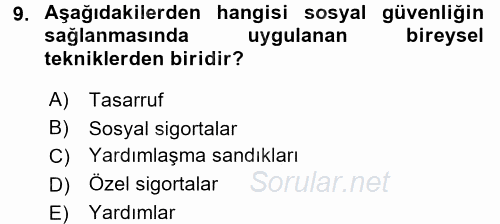 Çalışma Yaşamının Denetimi 2017 - 2018 Dönem Sonu Sınavı 9.Soru