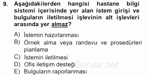 Sağlık Kurumlarında Bilgi Sistemleri 2013 - 2014 Dönem Sonu Sınavı 9.Soru