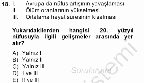 İktisat Tarihi 2013 - 2014 Dönem Sonu Sınavı 18.Soru