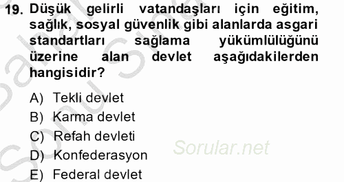 İktisat Tarihi 2013 - 2014 Dönem Sonu Sınavı 19.Soru