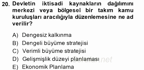 İktisat Tarihi 2013 - 2014 Dönem Sonu Sınavı 20.Soru