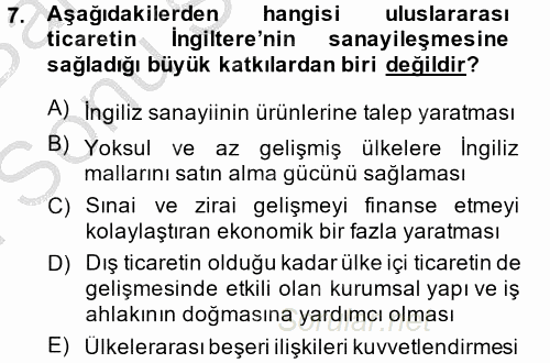 İktisat Tarihi 2013 - 2014 Dönem Sonu Sınavı 7.Soru
