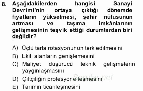 İktisat Tarihi 2013 - 2014 Dönem Sonu Sınavı 8.Soru