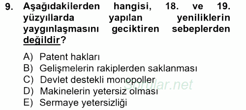 İktisat Tarihi 2013 - 2014 Dönem Sonu Sınavı 9.Soru