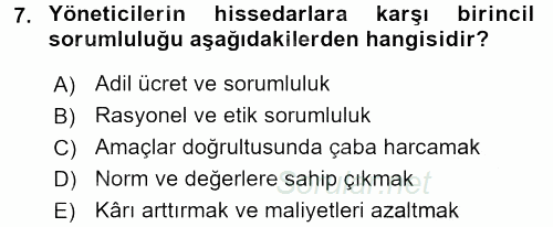 İşletmelerde Sosyal Sorumluluk Ve Etik 2016 - 2017 3 Ders Sınavı 7.Soru