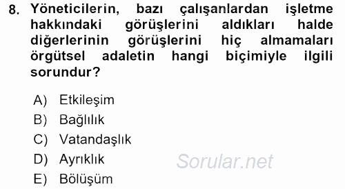 İşletmelerde Sosyal Sorumluluk Ve Etik 2016 - 2017 3 Ders Sınavı 8.Soru