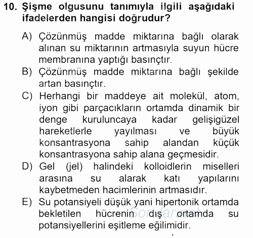 Toprak Bilgisi ve Bitki Besleme 2012 - 2013 Dönem Sonu Sınavı 10.Soru