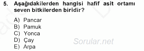 Toprak Bilgisi ve Bitki Besleme 2012 - 2013 Dönem Sonu Sınavı 5.Soru