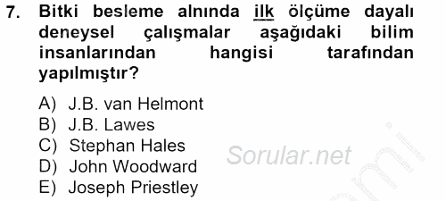 Toprak Bilgisi ve Bitki Besleme 2012 - 2013 Dönem Sonu Sınavı 7.Soru