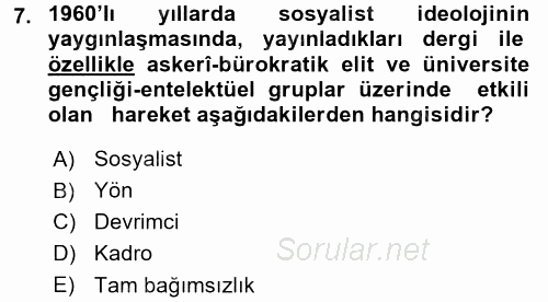Türk Siyasal Hayatı 2015 - 2016 Dönem Sonu Sınavı 7.Soru