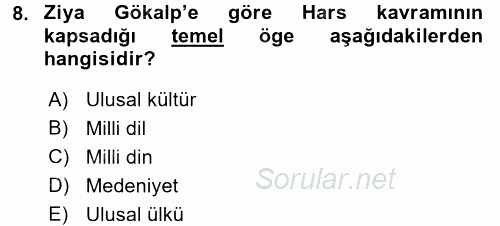 Türk Siyasal Hayatı 2015 - 2016 Dönem Sonu Sınavı 8.Soru