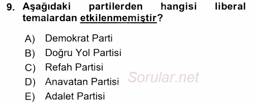 Türk Siyasal Hayatı 2015 - 2016 Dönem Sonu Sınavı 9.Soru