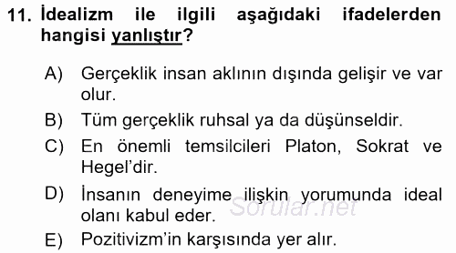 Eğitim Felsefesi 2016 - 2017 Dönem Sonu Sınavı 11.Soru