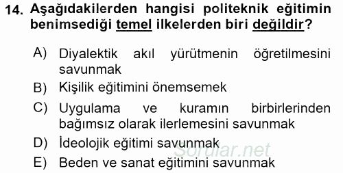 Eğitim Felsefesi 2016 - 2017 Dönem Sonu Sınavı 14.Soru