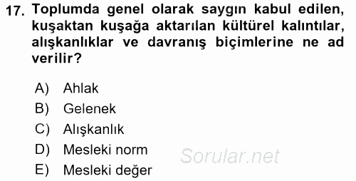 Eğitim Felsefesi 2016 - 2017 Dönem Sonu Sınavı 17.Soru