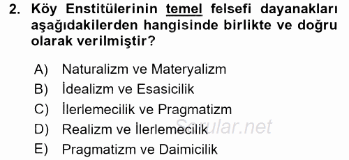 Eğitim Felsefesi 2016 - 2017 Dönem Sonu Sınavı 2.Soru