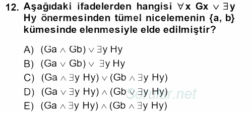 Sembolik Mantık 2014 - 2015 Dönem Sonu Sınavı 12.Soru