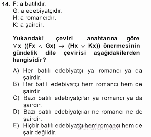 Sembolik Mantık 2014 - 2015 Dönem Sonu Sınavı 14.Soru